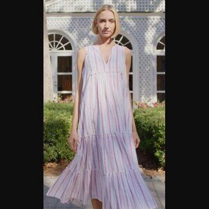 Never A Wallflower Long Tiered Dress Magenta Metallic Stripe